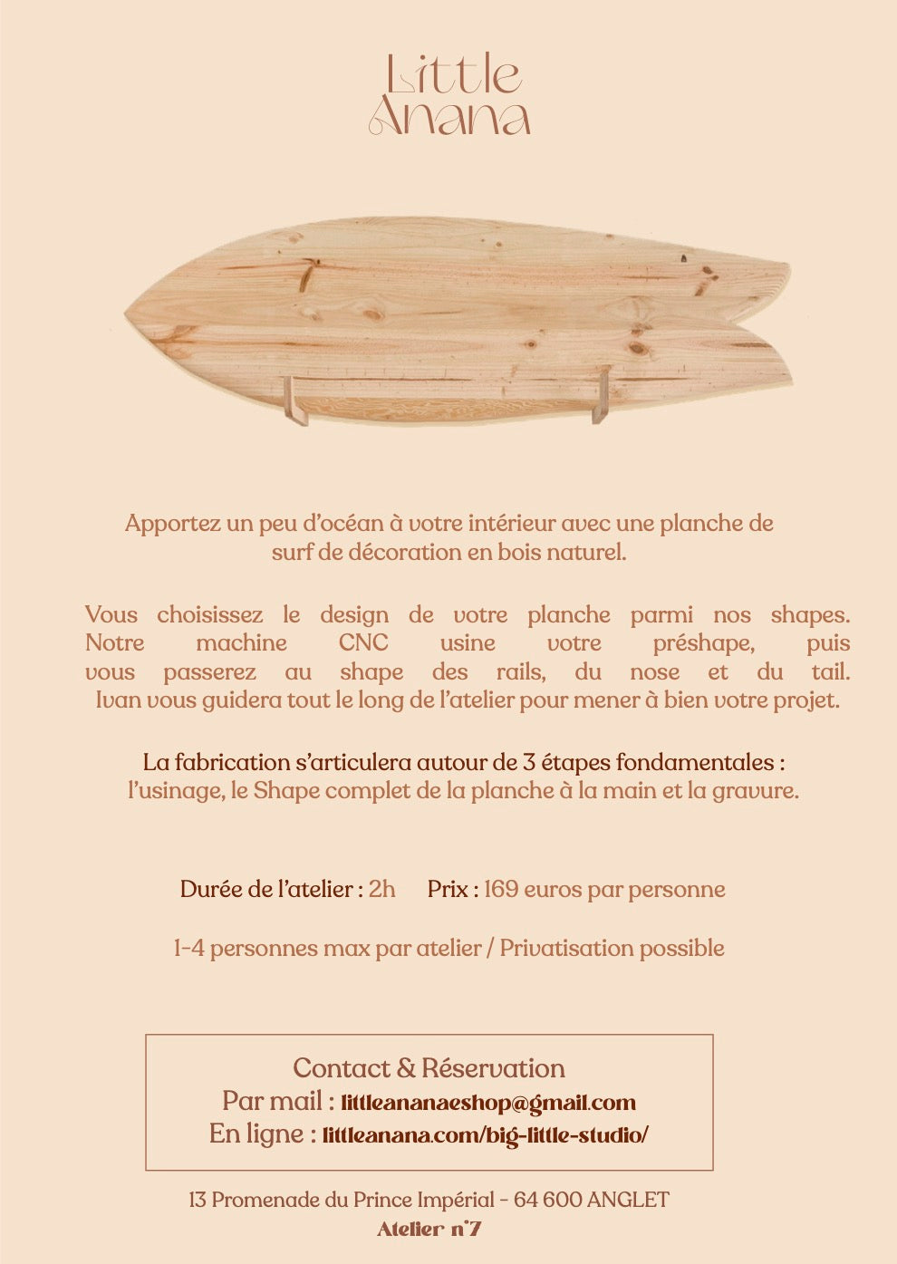 Bon cadeau atelier planche de surf décorative