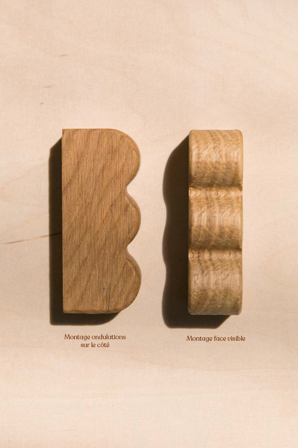Bouton de meuble ondulations sur le côté en chêne