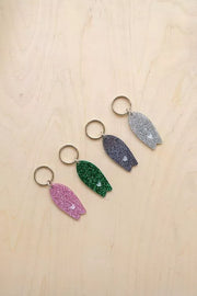Surf Keychain with Heart Pattern and Sequins