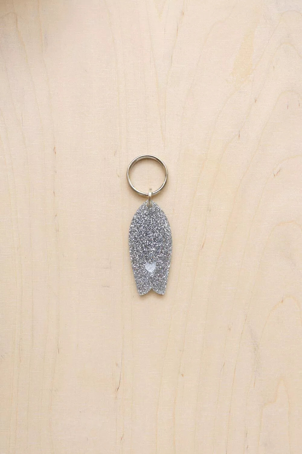 Surf Keychain with Heart Pattern and Sequins