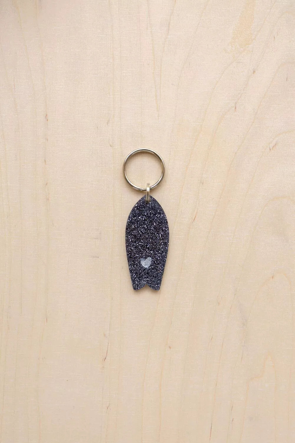 Surf Keychain with Heart Pattern and Sequins