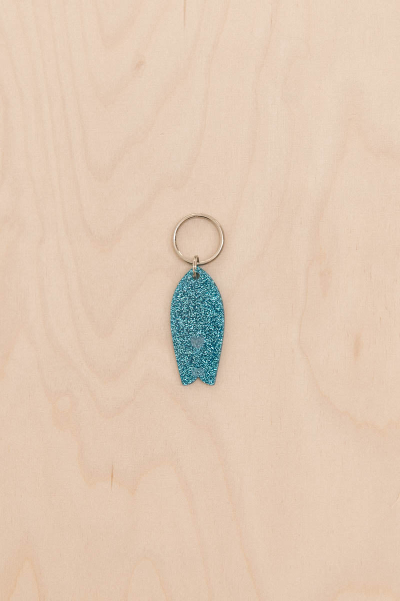 Surf Keychain with Heart Pattern and Sequins
