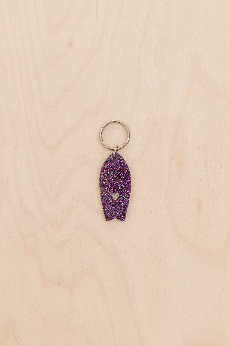 Surf Keychain with Heart Pattern and Sequins